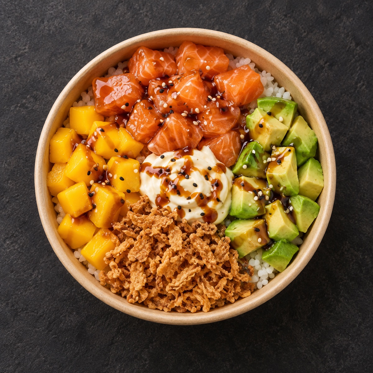 Crispy Sake Pokè: pokè vista dall'alto